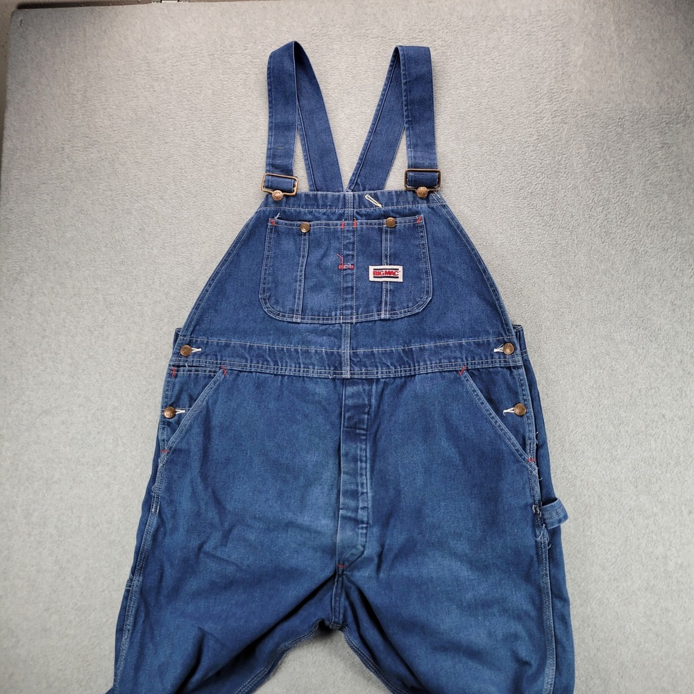 Big Mac VTG‎ Mens Denim Bib Overalls Blue Made in USA W42 L30 Carpenter Utility - Picture 7 of 16